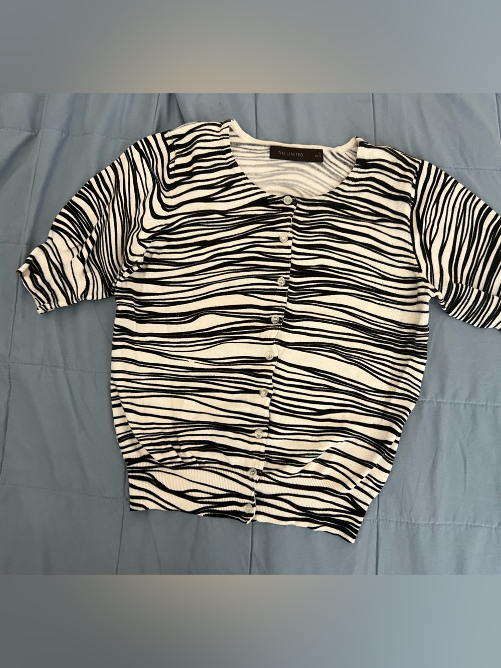 The Limited Black and White Striped Cardigan Sweater